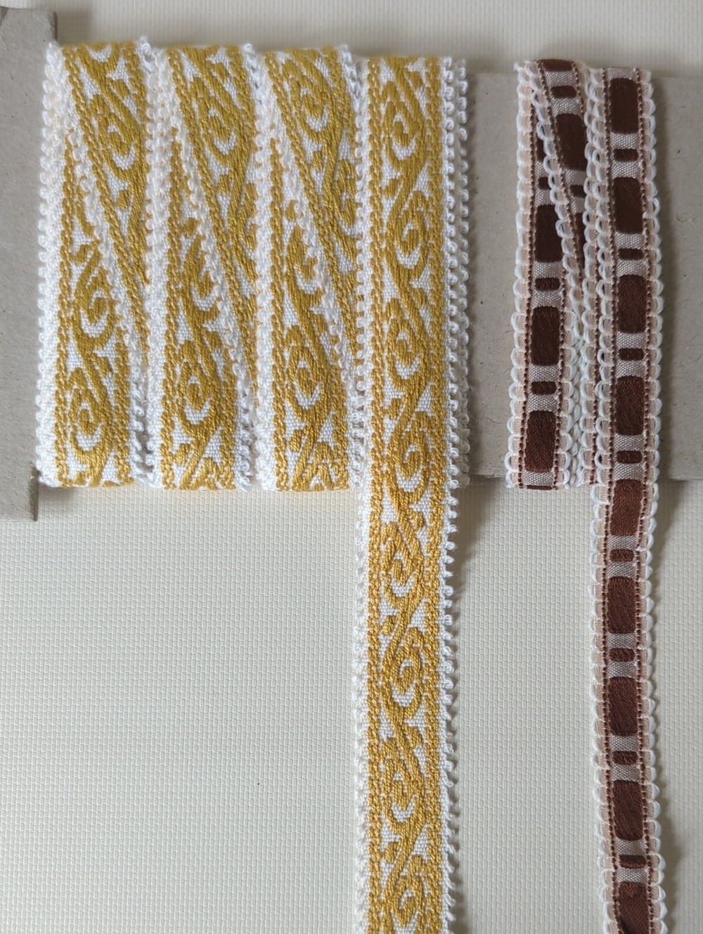 True Vintage Yellow & White Jacquard Ribbon + Bonus Brown & White Trim